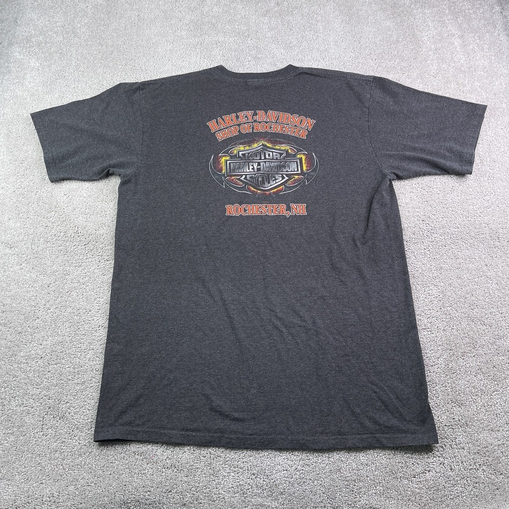 Harley Davidson Shirt Mens XL Grey Rochester NH Biker Tribal Logo Short Sleeve